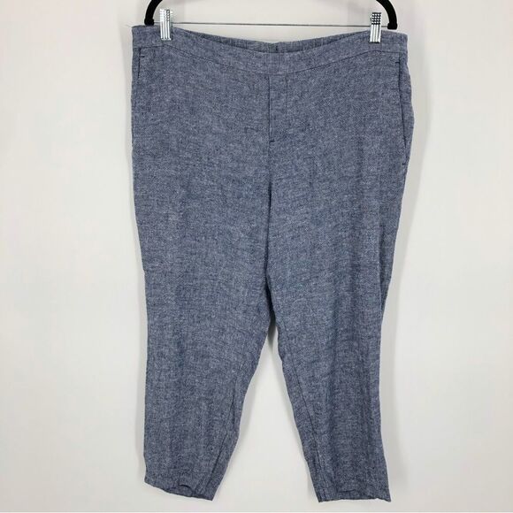 Old Navy Harper Pull On Linen Pants Womens 14 Blue Pockets Stretch Waist - Picture 1 of 11